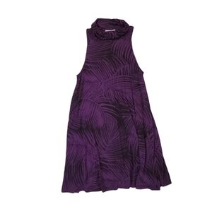Hourglass Lilly Puple Palms High Neck Swing Dress Small/Med